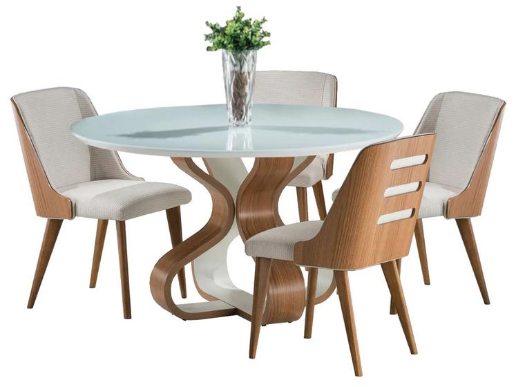 Jogo De Mesa De Jantar Bruxelas Redonda E 4 Cadeiras Binche Estofadas Menor preço em Jogo De Mesa De Jantar Bruxelas Redonda E 4 Cadeiras Binche Estofadas