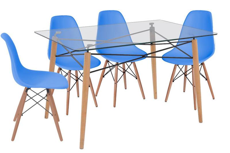 Imagem de Jogo De Mesa De Jantar Eames Retangular Vidro 120X80Cm E 4 Cadeiras Eames Dsw