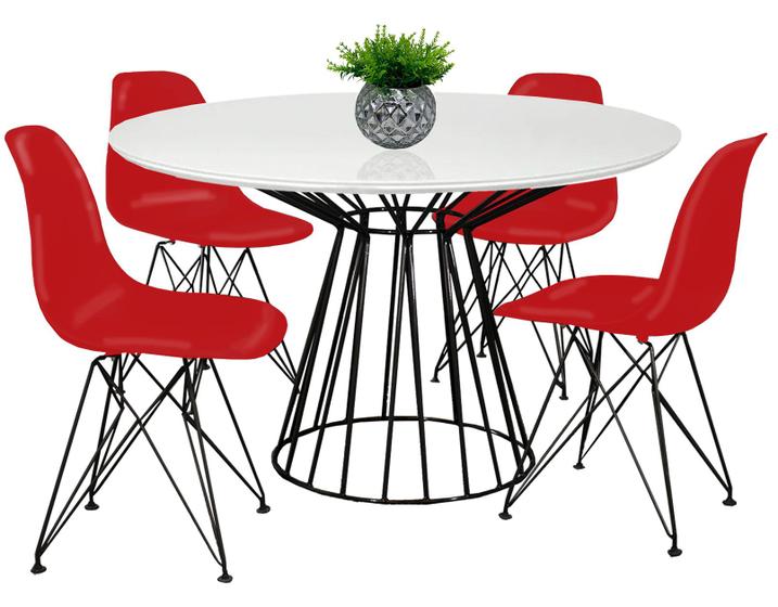 Imagem de Jogo De Mesa De Jantar Girassol Redonda Preta Fosca Ø120Cm Tampo Coverglass E 4 Cadeiras Eames Dsr Base Preta Fosca