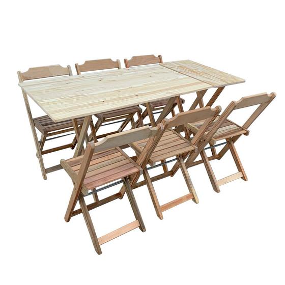 Imagem de Jogo de Mesa Dobrável 1,20x70 e Mesa Aparador em Madeira Padrão com 6 Cadeiras - sem Pintura