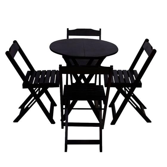 Imagem de Jogo de Mesa Dobravel de Madeira 60cm Redondo com 4 Cadeiras Preto