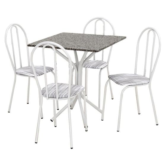 Imagem de Jogo de Mesa e 04 Cadeiras Thais com Tampo Granito Branca/Assento Linho - Artefamol