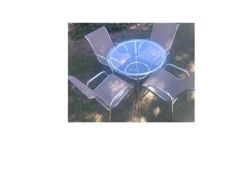 Imagem de Jogo De Mesa E 4 Cadeiras Tela Sling E Alumínio Com Vidro