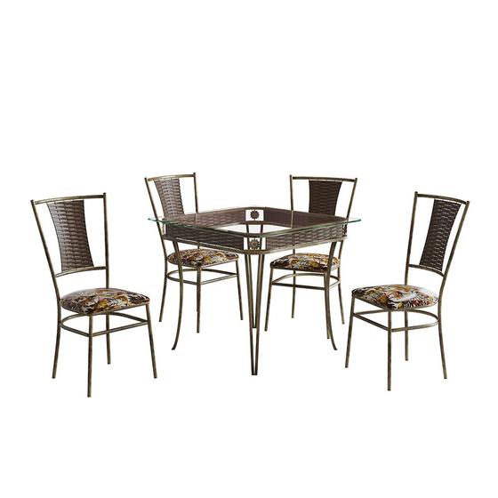Imagem de Jogo de Mesa Jantar com 4 Cadeiras Tampo Vidro Quadrado 80cm em Aço Barcelona