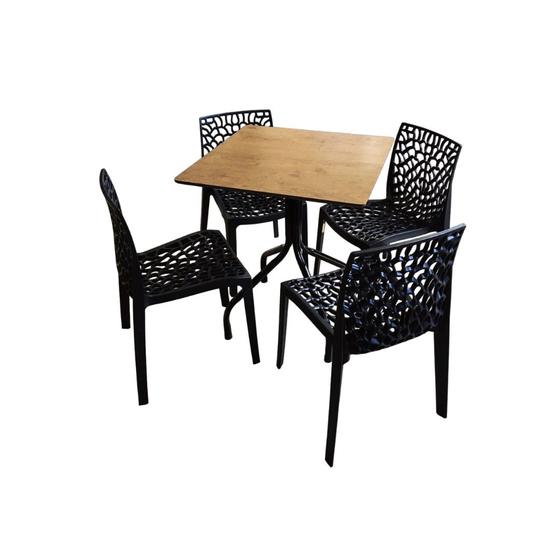 Imagem de Jogo de Mesa Jantar Imbuia 70x70 Com 4 Cadeiras Gruvyer  Preta 