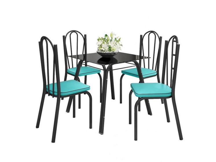 Imagem de Jogo de Mesa Lotus Preto 140cm com 6 Cadeiras 121 Preto/Azul Turquesa - Artefamol