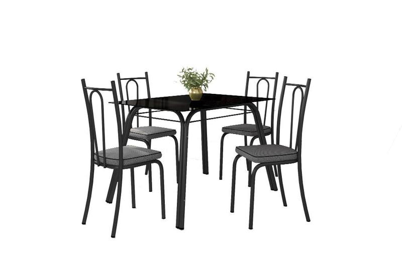 Imagem de Jogo de Mesa Lotus Preto 75cm com 4 Cadeiras 123 Preto/Platina - Artefamol