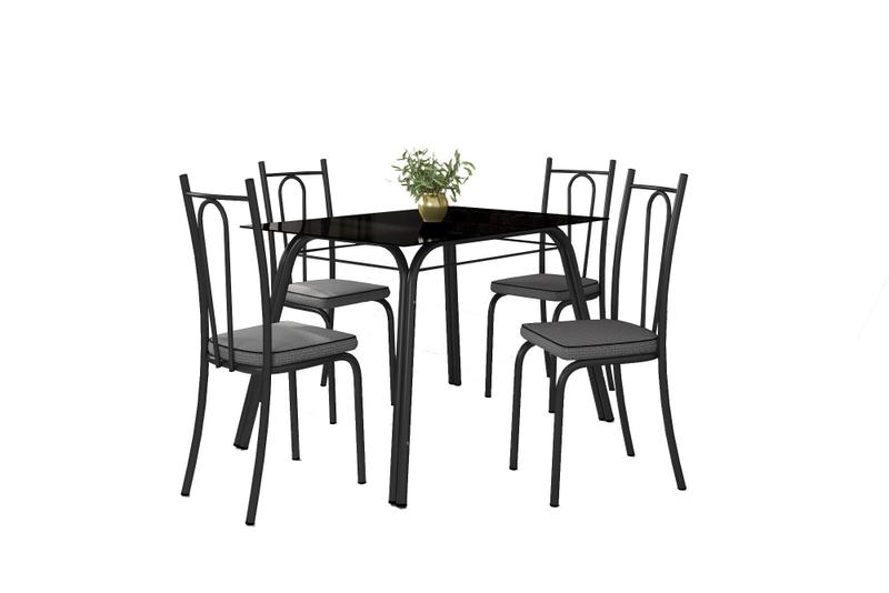 Imagem de Jogo de Mesa Lotus Preto 75cm com 4 Cadeiras 123 Preto/Platina - Artefamol