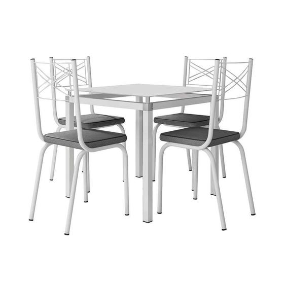 Imagem de Jogo De Mesa Malva 75X75 cm Vidro Branco Com 4 Cadeiras 119 Branco Assento Platina Artefamol