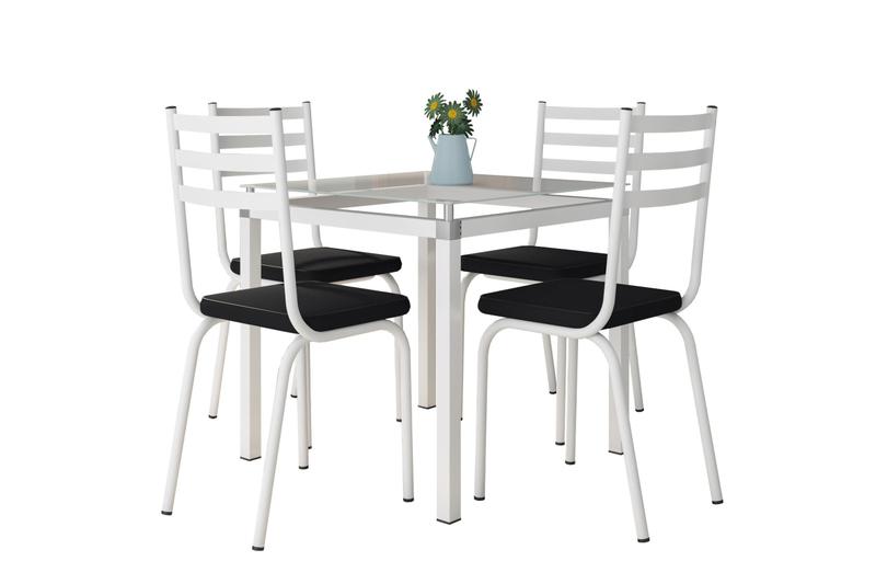 Imagem de Jogo de Mesa Malva Branco 75cm com 4 Cadeiras 118 Branco/Preto - Artefamol