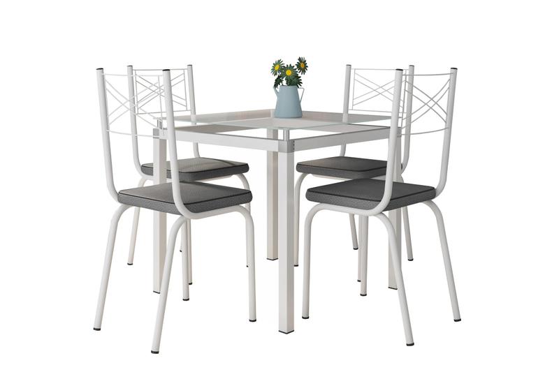 Imagem de Jogo de Mesa Malva Branco 75cm com 4 Cadeiras 119 Branco/Platina - Artefamol