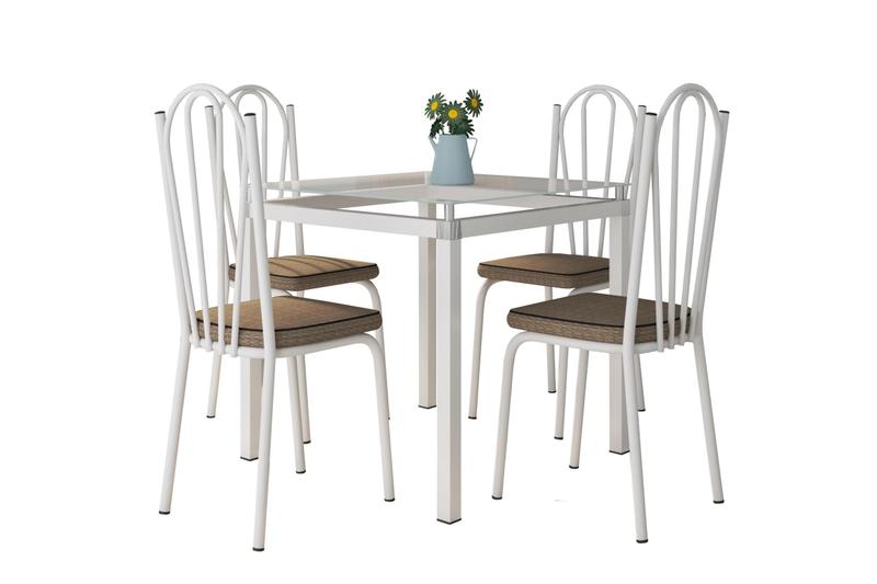 Imagem de Jogo de Mesa Malva Branco 75cm com 4 Cadeiras 121 Branco/Rattan - Artefamol