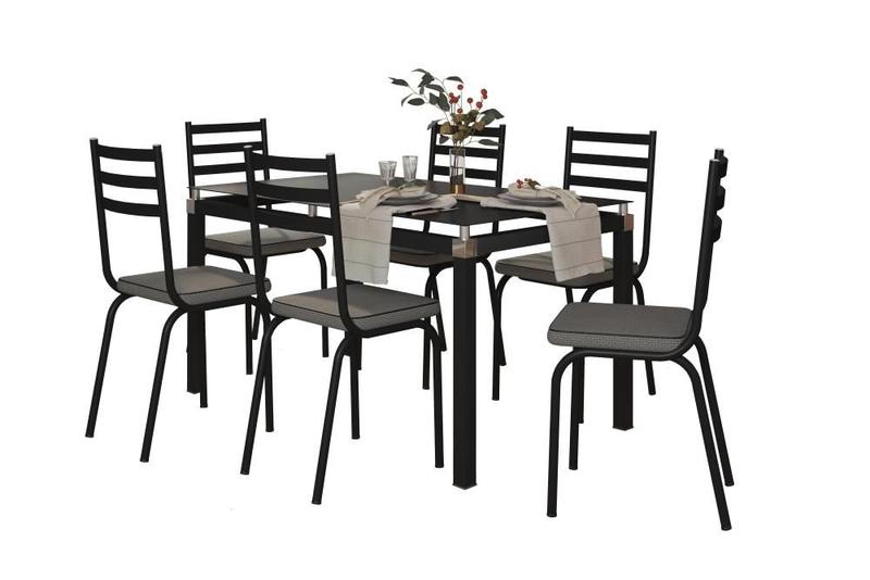 Imagem de Jogo de Mesa Malva Preto 140cm com 6 Cadeiras 118 Preto/Platina - Artefamol