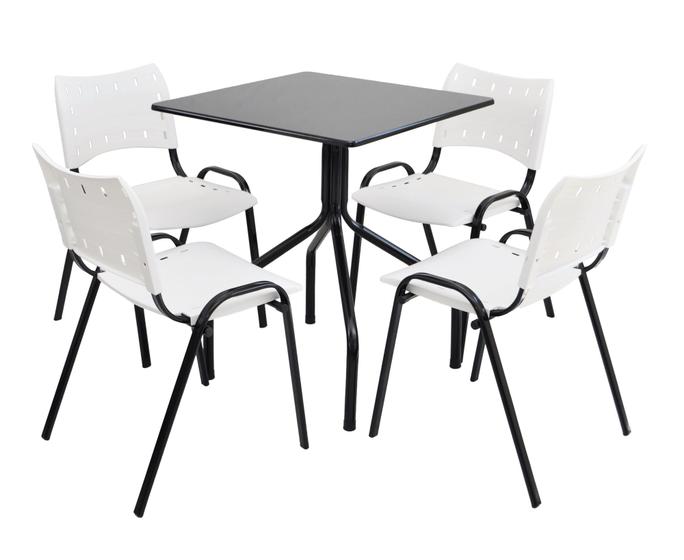 Imagem de Jogo de Mesa Moema 70x70 Preta Com 4 Cadeiras Empilhável Iso Branca