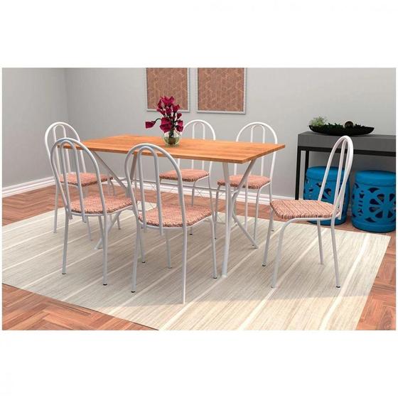 Imagem de Jogo de Mesa para Cozinha Artefamol com 6 Cadeiras - Branco Brilho - Tampo Nature - Assento Rattan - Og Móveis