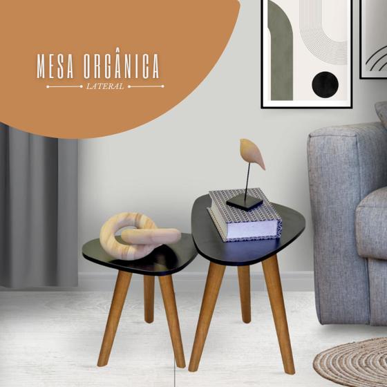 Jogo de Mesinhas Laterais Sala Pe Palito Retro Decorativa Tampo Orgânico - Kelan Imagem de Jogo de Mesinhas Laterais Sala Pe Palito Retro Decorativa Tampo Orgânico
