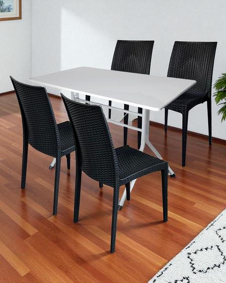 Imagem de Jogo de Moema 120x70 Branca com 4 Cadeiras Rattan Preta