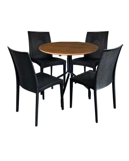Imagem de Jogo de Moema 80x80 Imbuia com 4 Cadeiras Rattan Preta