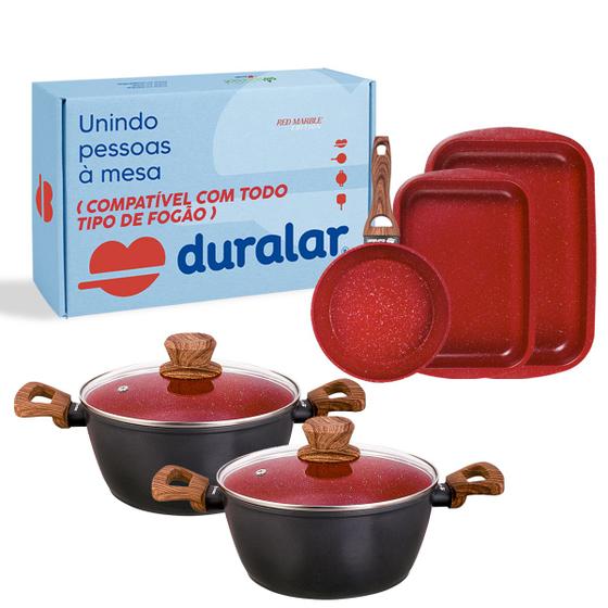 Imagem de Jogo de Panela 5 Peças Cerâmica Indução Red Marble Duralar