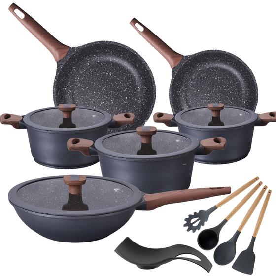 Jogo de Panelas 11 Peças Titanium Exclusive Plus Antiaderente Granito Bkza Conjunto Wok Frigideiras Caçarolas Utensílios Menor preço em Jogo de Panelas 11 Peças Titanium Exclusive Plus Antiaderente Granito Bkza Conjunto Wok Frigideiras Caçarolas Utensílios