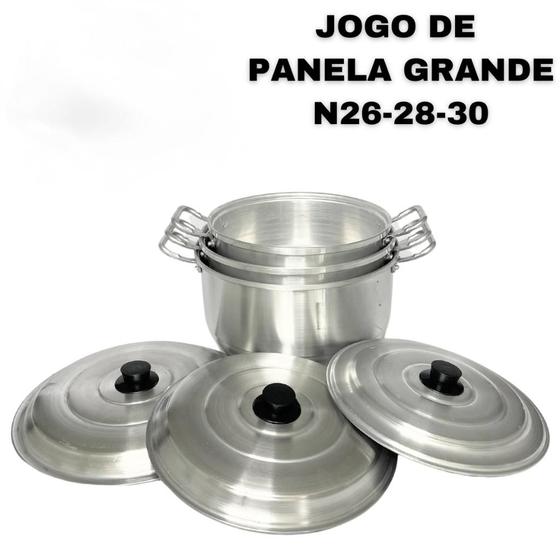 Imagem de Jogo De Panelas 3 Caçarola Alumínio N 26 28 30 Kit 3 Peças Linha Hotel Restaurante Bares Escolas Feijoada INMETRO - Ironte