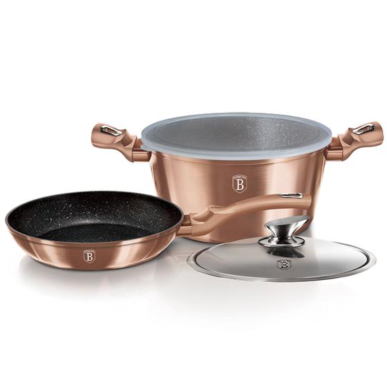 Imagem de Jogo De Panelas 4 Pçs Rose Gold Berlinger Haus Caçarola Frigideira Antiaderente Turbo Indução Cooktop Utensilios Cozinha