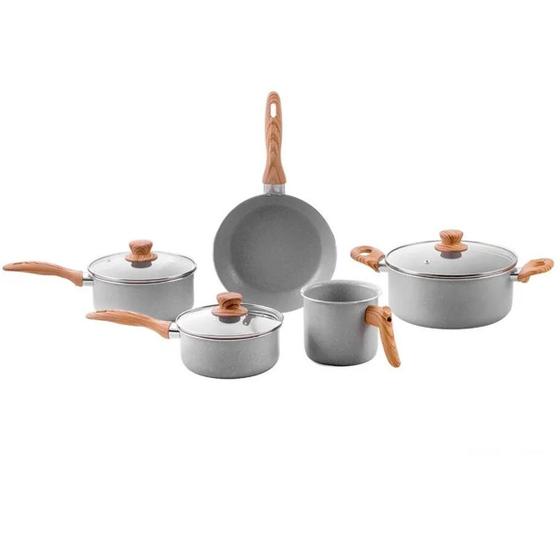 Imagem de Jogo de Panelas 5 Peças Antiaderente em Alumínio Cerâmic Life Easy Gris 4789/126 Brinox