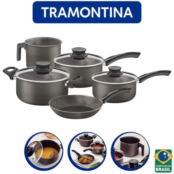 Jogo De Panelas 5 Peças Com Frigideira Tramontina Antiaderentes Inox Paris Menor preço em Jogo De Panelas 5 Peças Com Frigideira Tramontina Antiaderentes Inox Paris