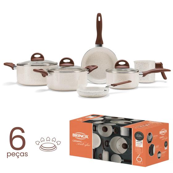 Jogo de Panelas 6 peças Ceramic Life Vanilla Brinox Menor preço em Jogo de Panelas 6 peças Ceramic Life Vanilla Brinox