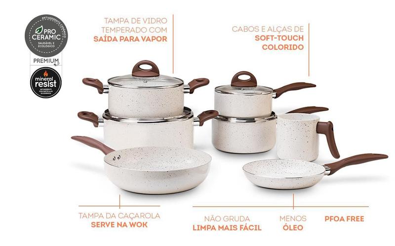 Imagem de Jogo De Panelas 7 Peças Brinox Ceramic Life Vanilla Brinox