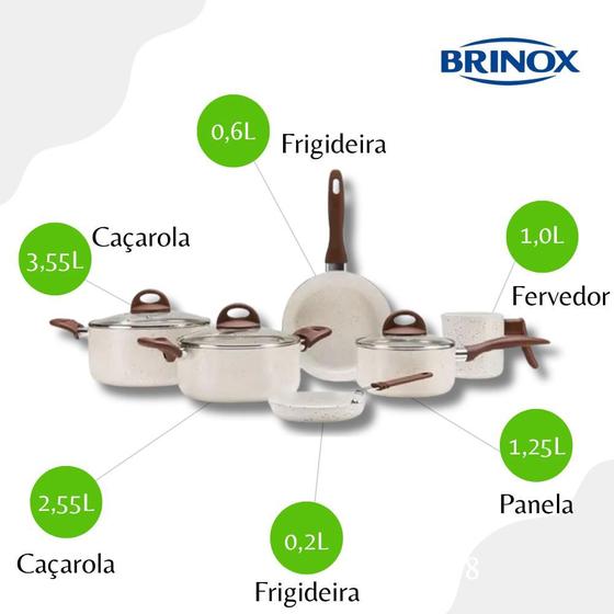 Imagem de Jogo De Panelas 8 Peças Antiaderente Ceramic Life Smart Plus Brinox 4791/105 - Vanilla