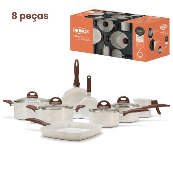 Jogo de Panelas 8 peças Ceramic Life Vanilla Brinox Menor preço em Jogo de Panelas 8 peças Ceramic Life Vanilla Brinox