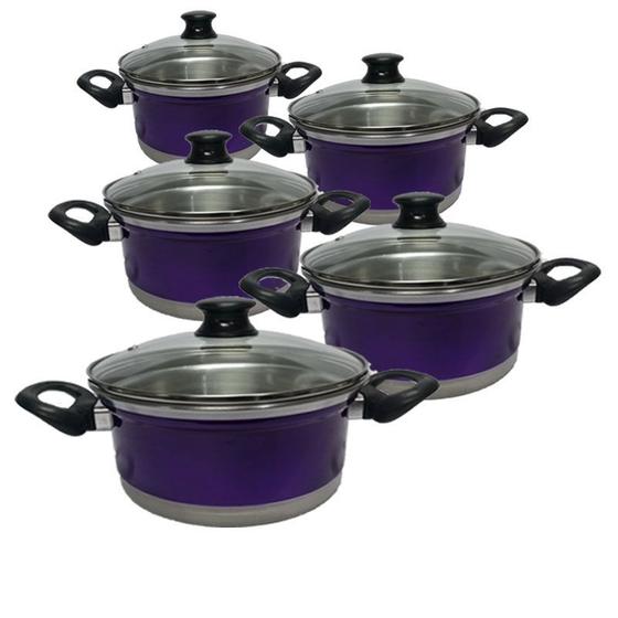 Jogo de panelas alumínio polido cor roxo tampa de vidro - Casa útil ...