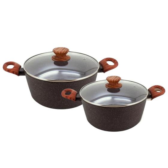 Imagem de Jogo de Panelas Antiaderente Ceramica Cooktop Fogão Indução Kit 2 Peças Conjunto Marmol