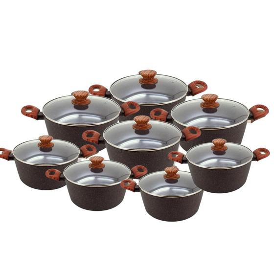 Imagem de Jogo de Panelas Antiaderente Ceramica Cooktop Fogão Indução Kit 8 Peças Conjunto Marmol