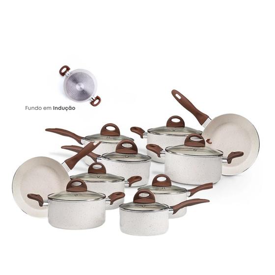 Imagem de Jogo de Panelas Antiaderente Cerâmica Vanilla Cooktop Fogão Indução Kit 10 Peças Brinox Conjunto Granada