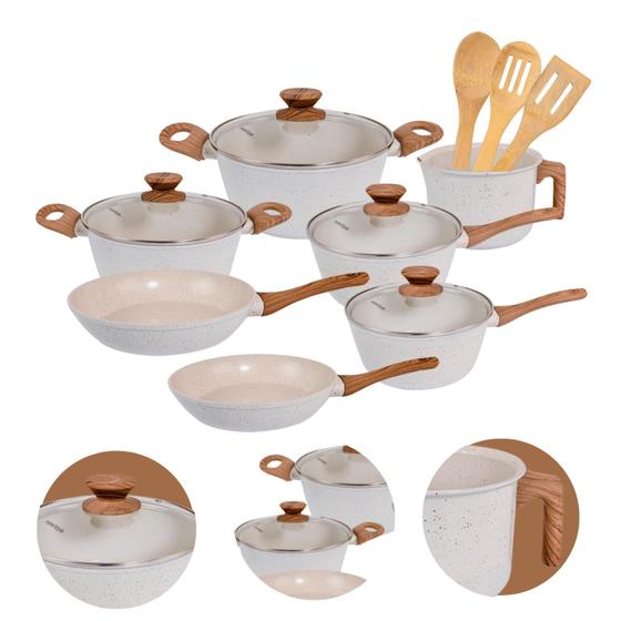 Jogo de Panelas Antiaderente Cerâmico Fogão Indução Kit 10 Peças Vanilla Cook Marmol Menor preço em Jogo de Panelas Antiaderente Cerâmico Fogão Indução Kit 10 Peças Vanilla Cook Marmol