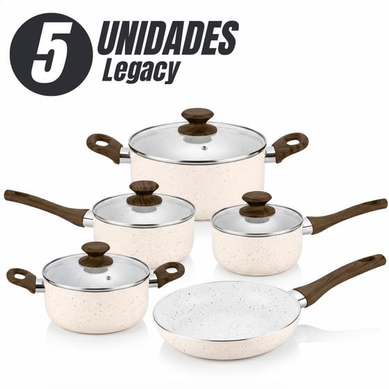 Jogo de Panelas Antiaderente com Revestimento de Cerâmica 5 Peças com Tampa de Vidro