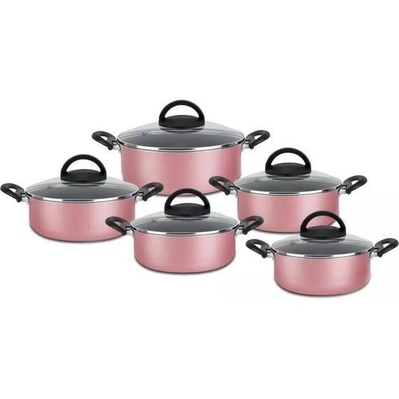 Jogo De Panelas Antiaderente Rosa Caçarola 5 Peças Teflon Menor preço em Jogo De Panelas Antiaderente Rosa Caçarola 5 Peças Teflon