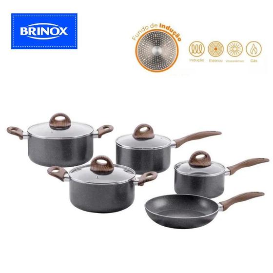 Imagem de Jogo de Panelas Brinox 5 Peças com Indução Ceramic Life Smart Plus Granito