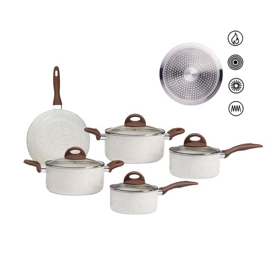 Jogo de Panelas Brinox Antiaderente Ceramic Life 5 Peças Granada com Indução Vanilla