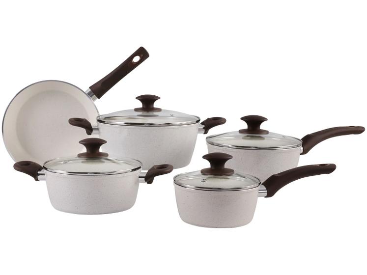 Jogo de Panelas Brinox Cerâmico de Alumínio Vanilla 5 Peças Optima Essentials Ceramic Life