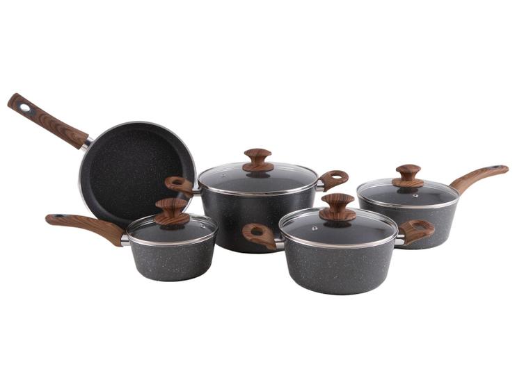 Jogo de Panelas Brinox de Alumínio Stone&Wood Cinza 5 Peças Optima