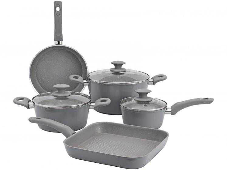 Jogo de Panelas Brinox Revestimento Cerâmico - de Alumínio Marble Cinza 5 Peças