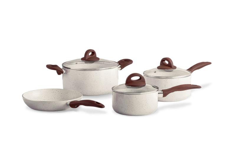 Imagem de Jogo de Panelas Ceramic Life Smart Plus Brinox 4 Peças Antiaderente Revestimento Cerâmico Vanilla