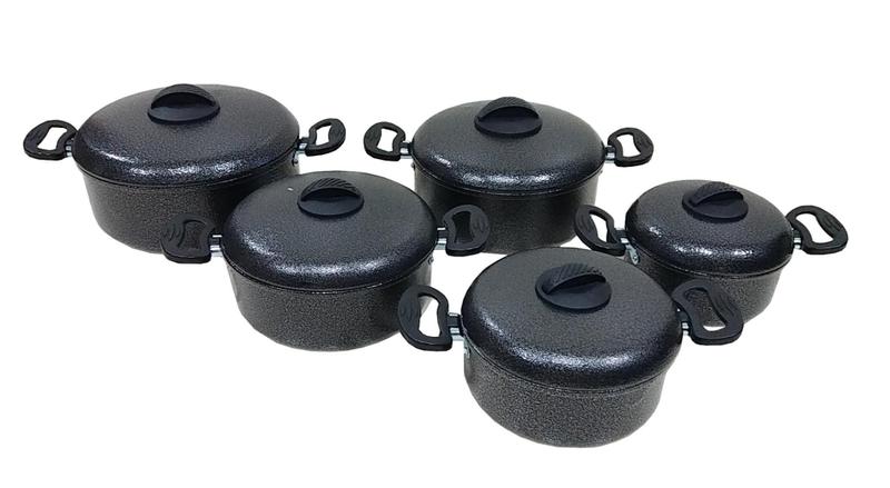 Imagem de Jogo De Panelas De Alumínio Pretas Craqueadas 5 Peças Extang
