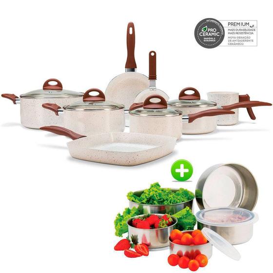 Jogo de Panelas Revestimento Cerâmica 8 Peças Brinox Vanilla E Conjunto Tigelas Com Tampa Inox 5 Peças Menor preço em Jogo de Panelas Revestimento Cerâmica 8 Peças Brinox Vanilla E Conjunto Tigelas Com Tampa Inox 5 Peças