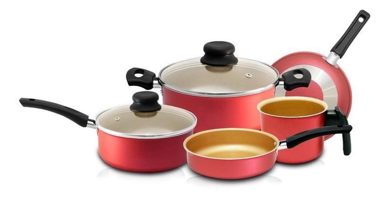 Jogo De Panelas Teflon Vermelho 5 Peças Menor preço em Jogo De Panelas Teflon Vermelho 5 Peças