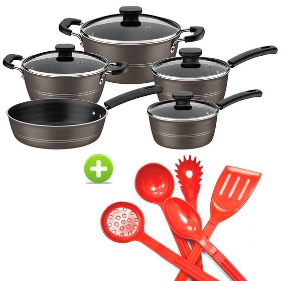 Jogo de Panelas Tramontina 5 Peças Sicília e Utensílios Em Nylon 5pçs Vermelho Menor preço em Jogo de Panelas Tramontina 5 Peças Sicília e Utensílios Em Nylon 5pçs Vermelho