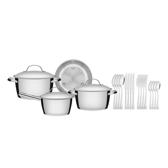 Jogo de panelas tramontina allegra em aço inox com fundo triplo 4 peças com faqueiro 16 peças havana 65650243 Menor preço em Jogo de panelas tramontina allegra em aço inox com fundo triplo 4 peças com faqueiro 16 peças havana 65650243